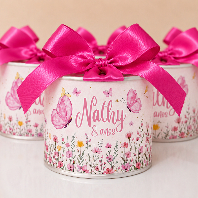 Kit Tubolatas Personalizadas 5x6 Jardim das Borboletas - Maternidade, chá de bebê, aniversário, lembrancinhas festas