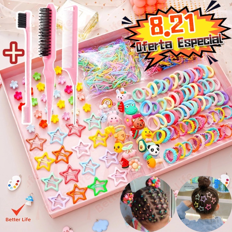 KIT1100 Conjunto De Acessórios Para Cabelo De Desenho Animado De 1100 Peças | Clipes BB Coreanos-BT
