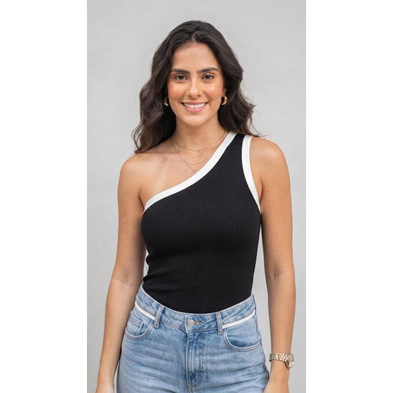 Blusa Feminina Nula Manga Regata Ribana Canelada Cropped Moda Casual Verão Básica Justa Confortável Tendência BICOLOR