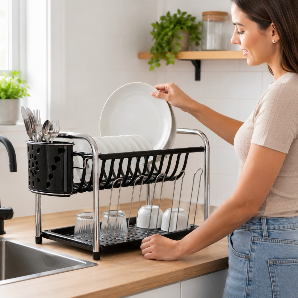 Escorredor De Louça Triplo Grande Prato Copo Talheres Inox Cozinha Bancada