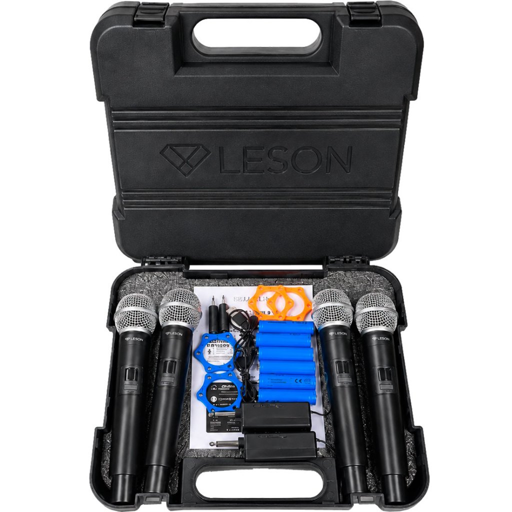 Kit 4 Microfone Sem Fio Leson LS302 2.4GHz Digital Com Maleta e Receptor P10