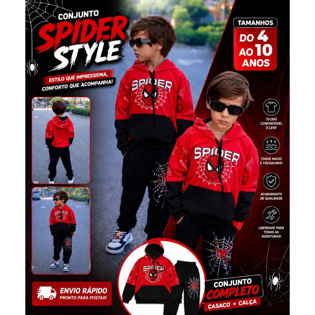 Conjunto Infantil Masculino de Frio Estiloso Homem aranha 4 até 10 anos Conjunto Juvenil de Menino