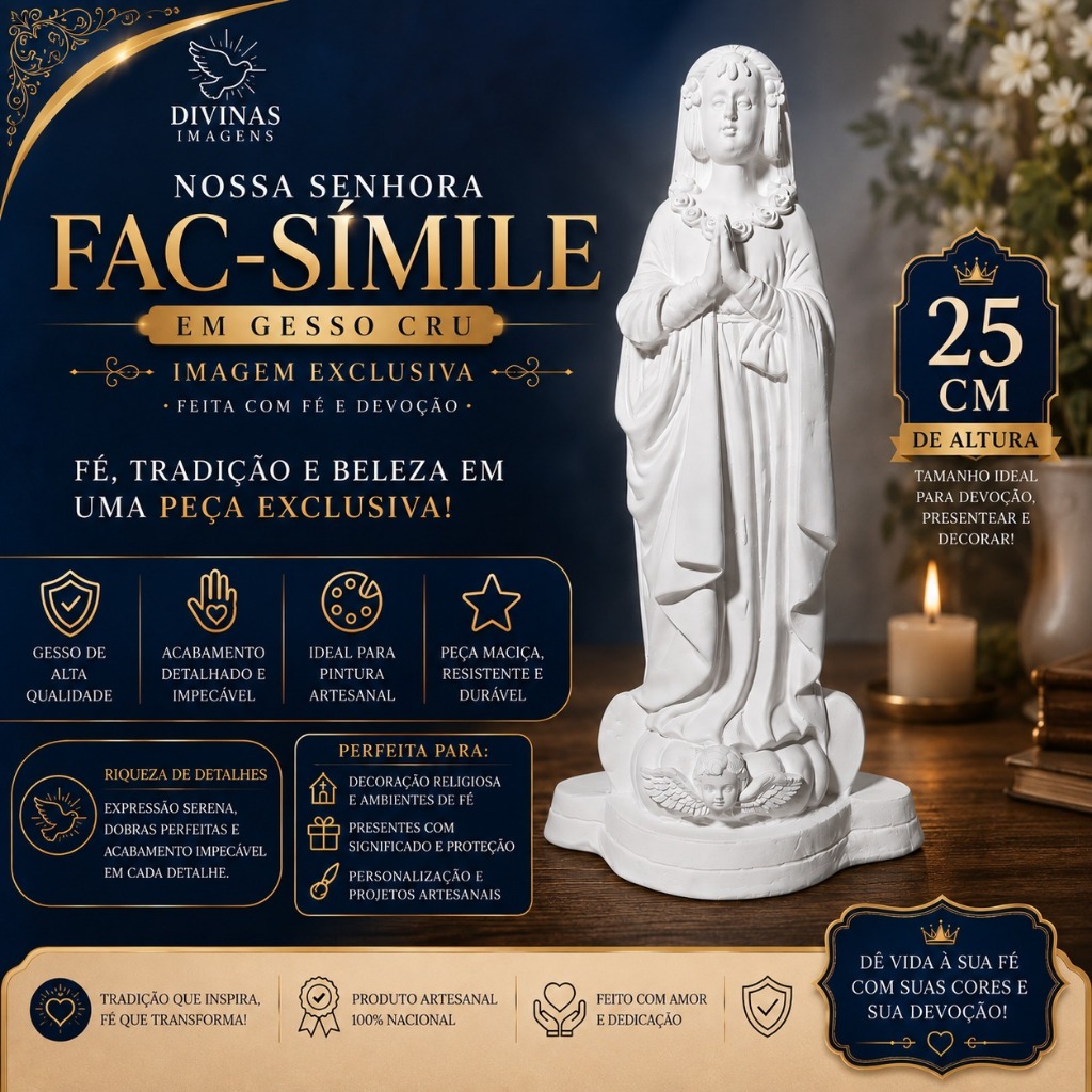 Imagem Nossa Senhora Aparecida Fac Símile 25cm Gesso Cru Retocado Ateliê Religioso