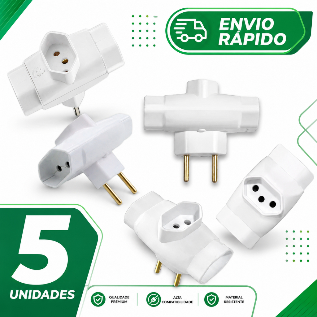 Adaptador Tomada Reforçado Pino Maciço - Aceita Plugs 10A e 20A Bivolt