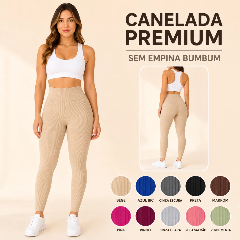Calça Leggings Feminina Sem Efeito Empina Bumbum Cintura Alta - Canelada — imagem 1