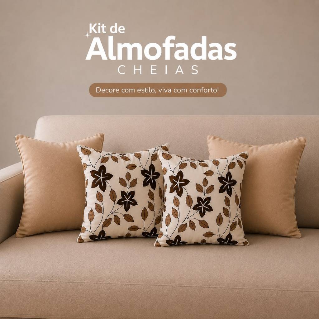 4 ALMOFADAS DECORATIVAS CHEIAS KIT c\ENCHIMENTO&CAPAS DECORAÇÃO PREMIUM PRONTA PRA USO