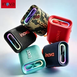 Caixa de Som portátil Inova Bluetooth 5.3 MD-12419 Portátil à Prova D'água IPX6, Subwoofer 45mm, 8h de Bateria e Luz RGB