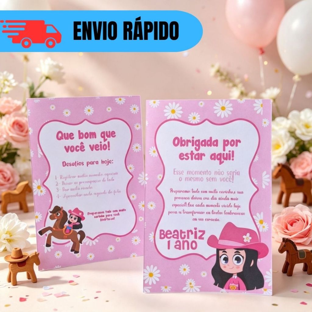 Kit 15~20 Plaquinha de Mesa Boiadeirinha Personalizados Festa Lembrancinha Mimo Aniversário Infantil Chá de Bêbe
