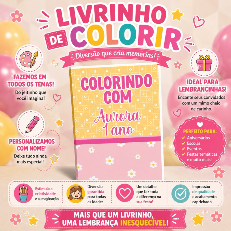kit livrinhos de colorir personalizado com nome e idade margaridas - lembrancinha - aniversário