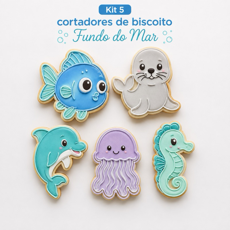 Kit cm 6 Cortadores de Boscoito | Fundo do mar | Moldes para Biscoitos e Massinhas
