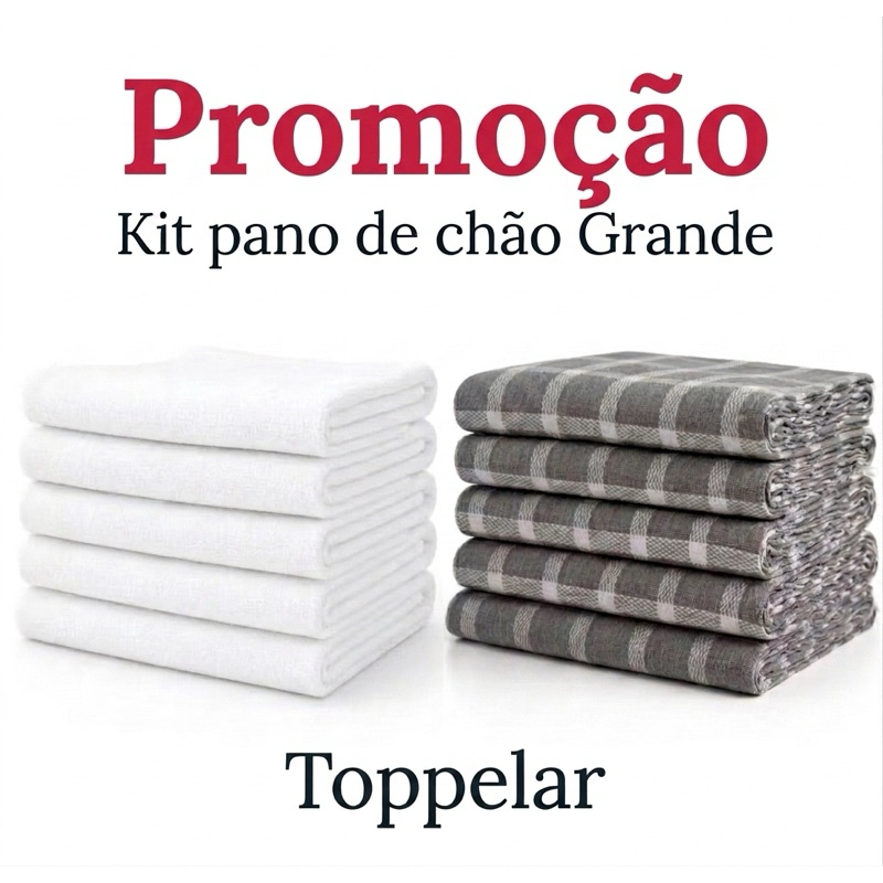 Kit Com 3/5/10 Pano de Chão GRANDE Branco ou Xadrez 75x45 Alta Absorção Kit econômico ideal para Limpeza 100% Algodão