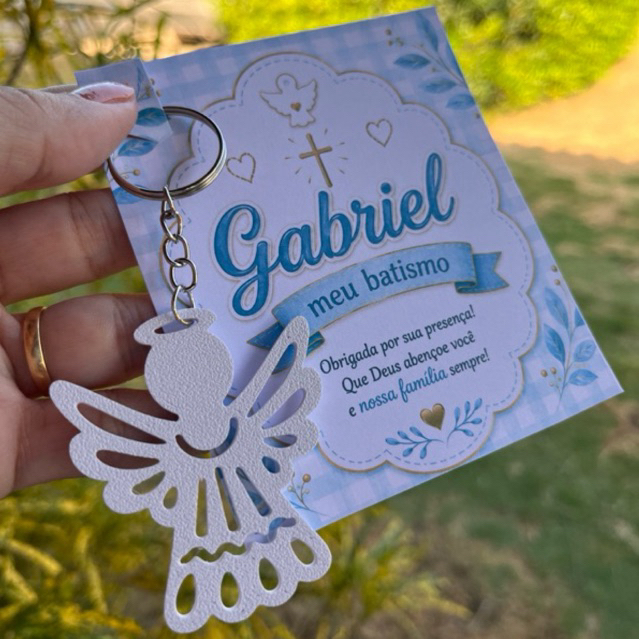 10 Chaveiro Anjinho para Batizado com Card Personalizado – Lembrancinha de Batismo