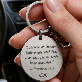 Chaveiro de Aço Inox com Versículo Bíblico Presente de Fé e Proteção Lembrança e presente
