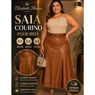 SAIA FEMININA COURINO PLUS SIZE EVASE LONGA ,CINTURA ALTA,COM ZIPER TRASERA SUPER ELEGANTE