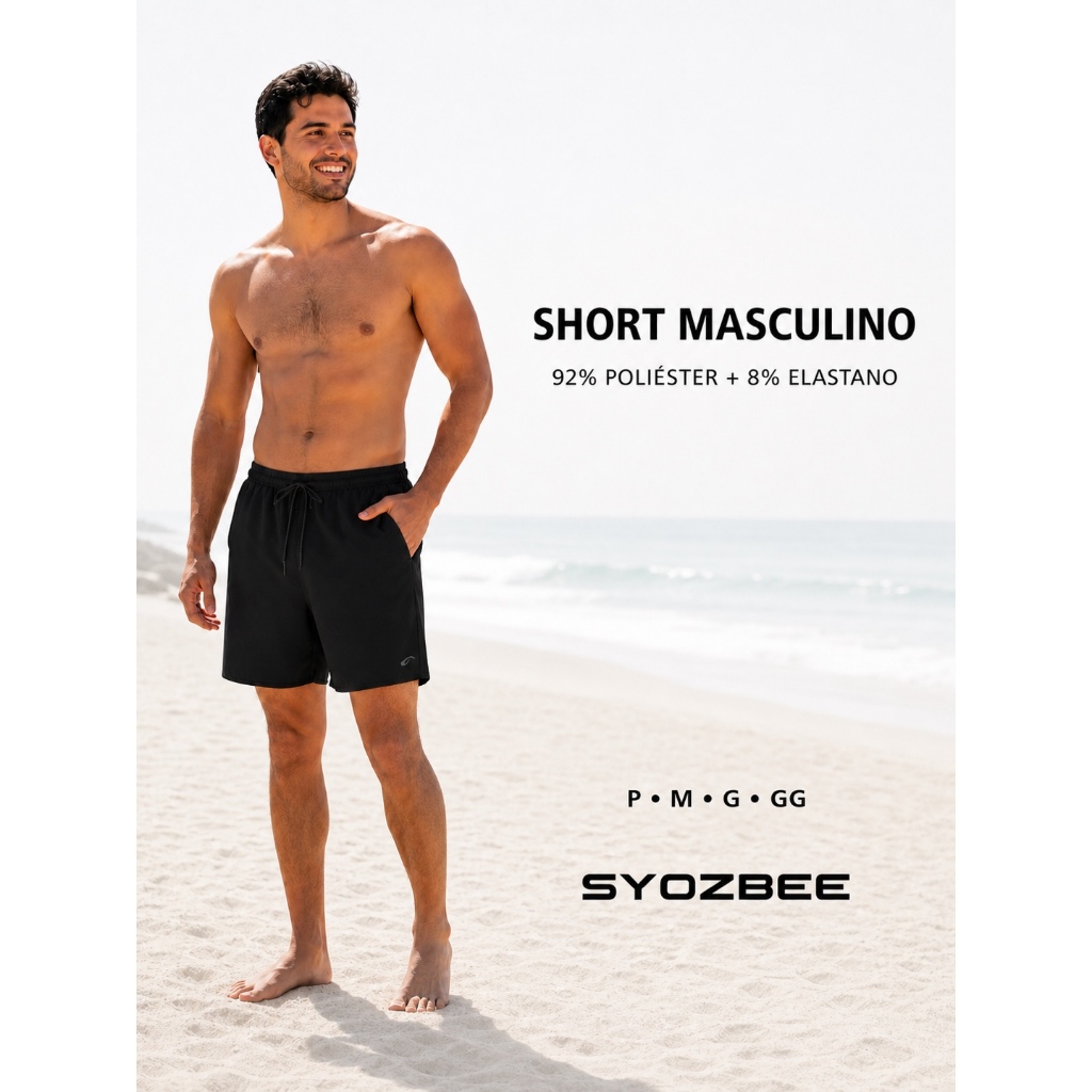 Short Bermuda Masculina Tactel com Elastano Bolsos Secagem Rápida Praia Academia Corrida P ao GG Syozbee