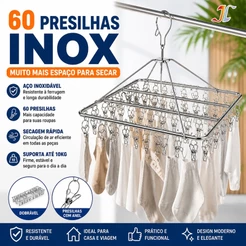 Varal com 40 Prendedores de Aço Inox 304 Reforçado para Calcinhas, Meias e Roupas Íntimas TJ