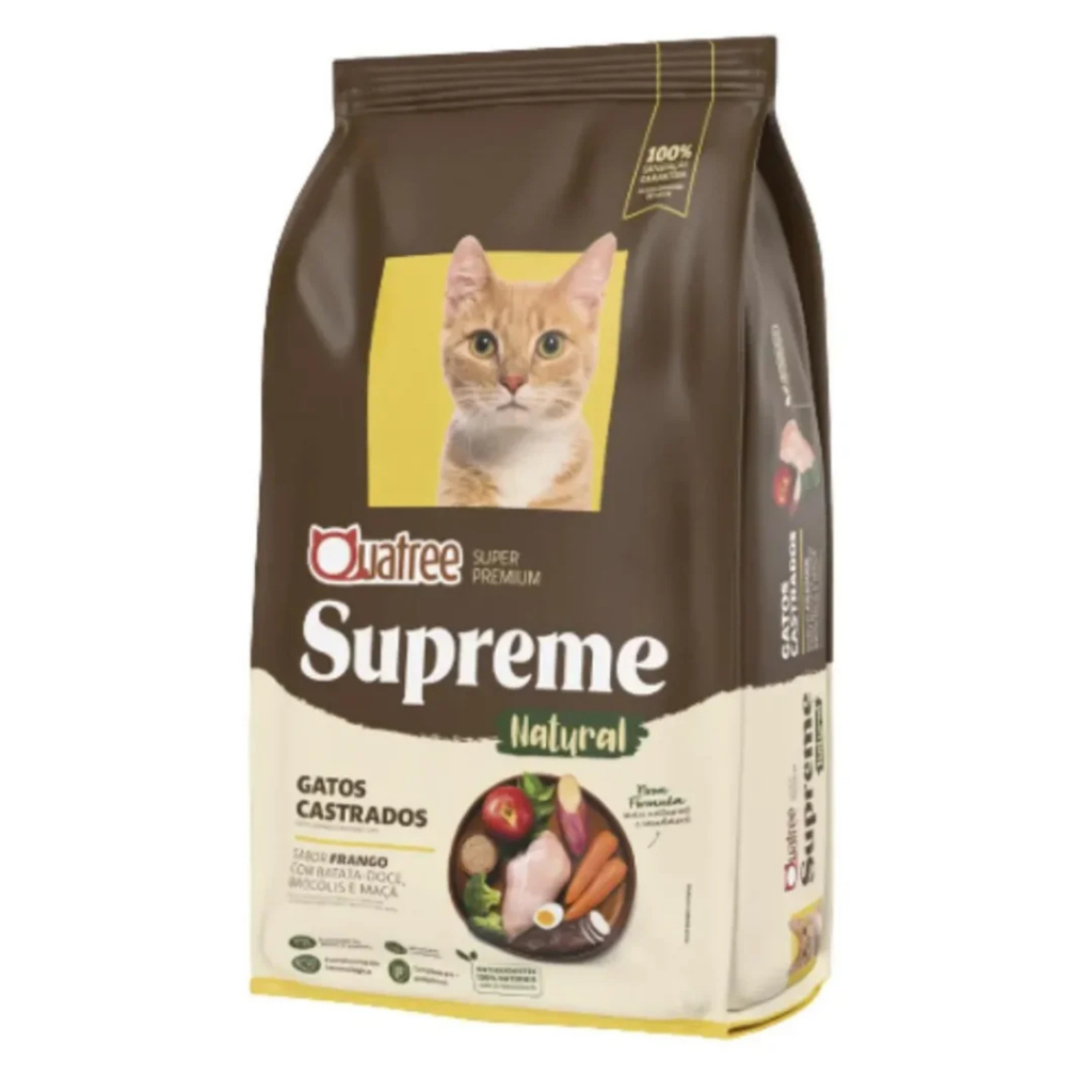 Ração Quatree Supreme para Gatos Castrados sabor Frango Com Batata Doce, Brócolis e Maça 10.1 Kg Super Premium