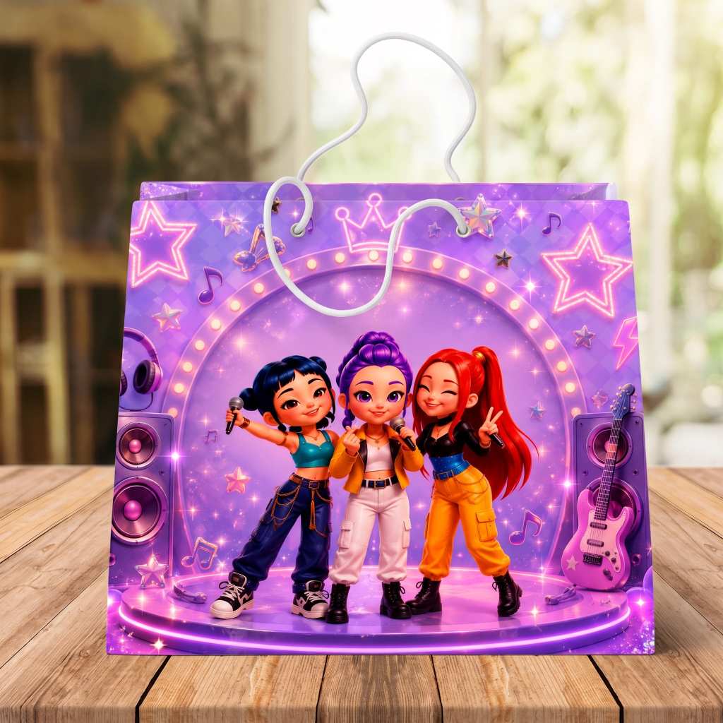 Sacolinhas Personalizadas G Guerreiras do Kpop Lilas | Lembrancinha Infantil