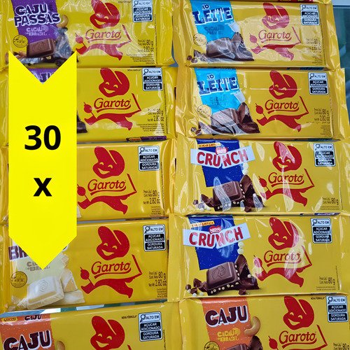 Kit Tabletes Chocolate Garoto Com 30 Unidades 80g