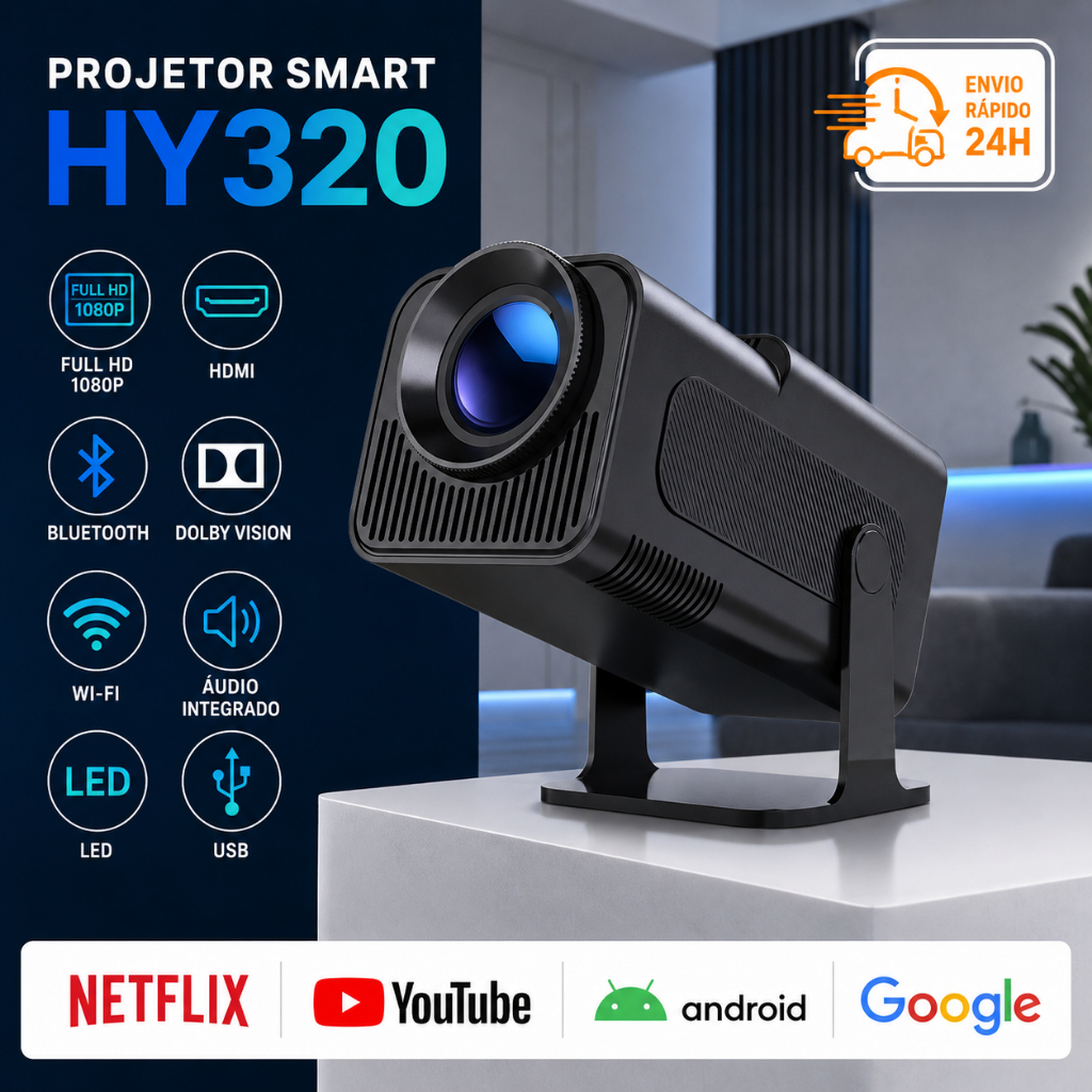 Projetor Smart HY320 Atualizado Portátil Android Full HD 1920x1080 11 WiFi 6 Bluetooth Suporte 4K — imagem 2 de 2