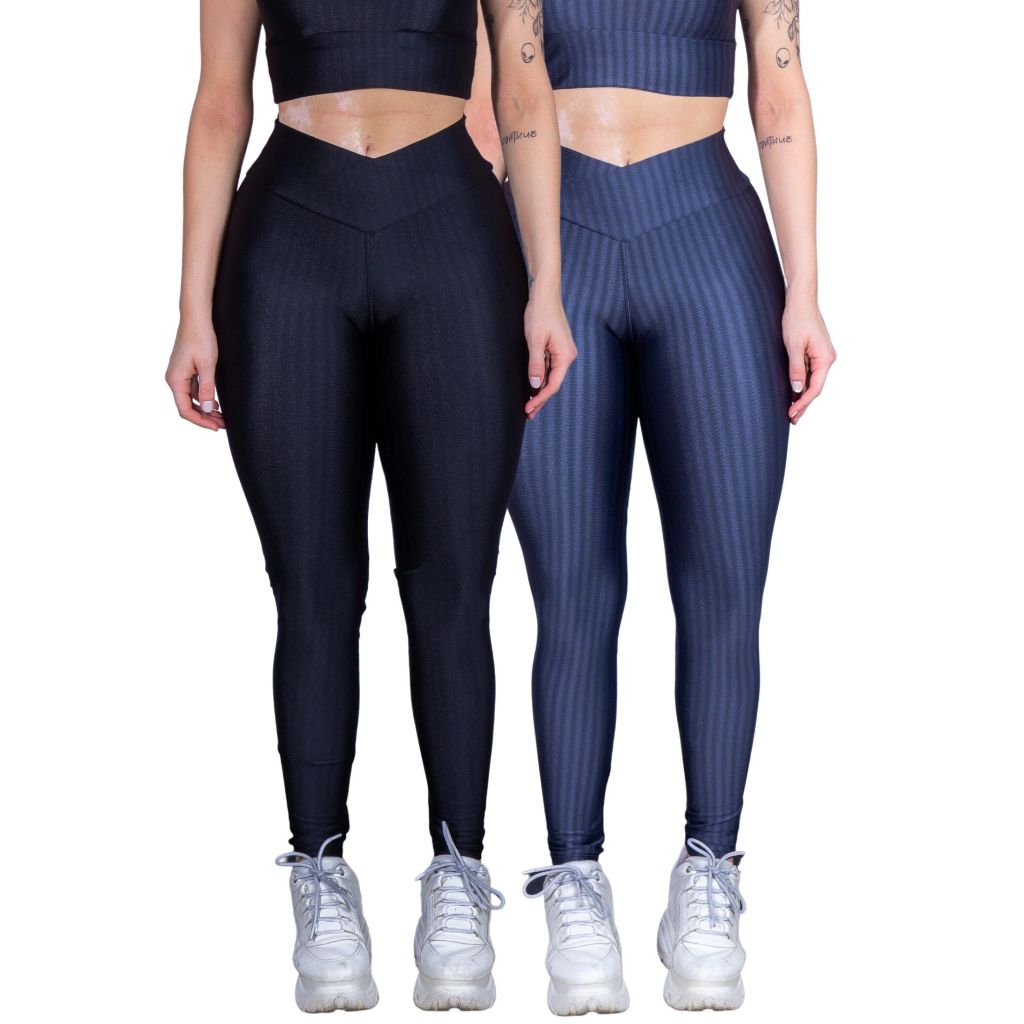 Kit 2 Calças Legging 3D Cós Cruzado Feminina Cintura Alta Academia Fitness Poliamida