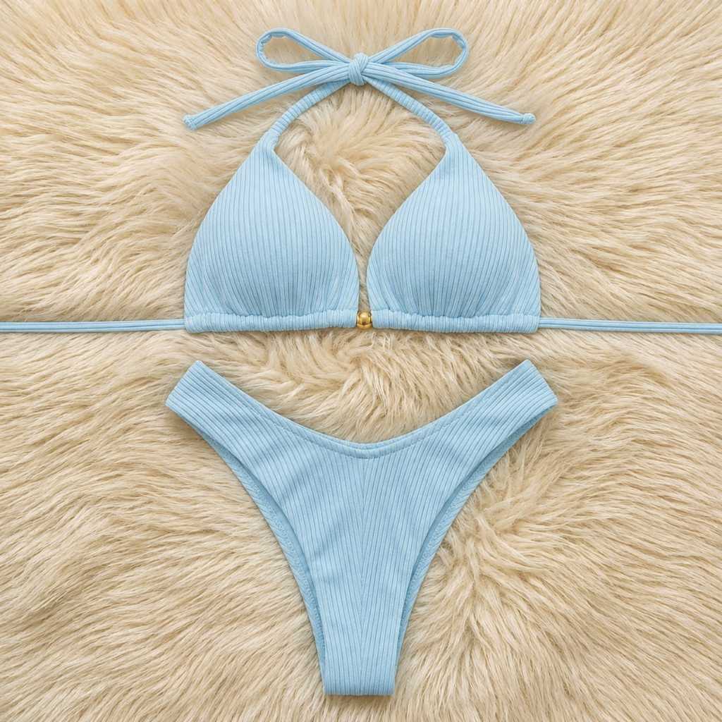 Biquíni Feminino Cortininha Fio Duplo Moda Praia Praia Piscina Tendência Com Bojo Removível