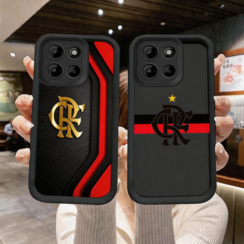 Capinha capa de silicone macia preta anti‑queda estampa Flamengo para Moto G15 DA697