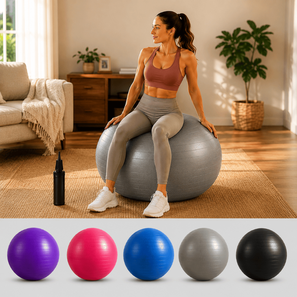 Bola Pilates Yoga 65cm Antiestouro + Bomba Academia Treino Funcional Fisioterapia PVC Profissional