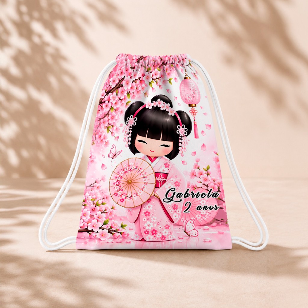 10 Mochila Personalizada 18x26 Sacolinhas Festa Aniversário Lembrancinha Gueixa