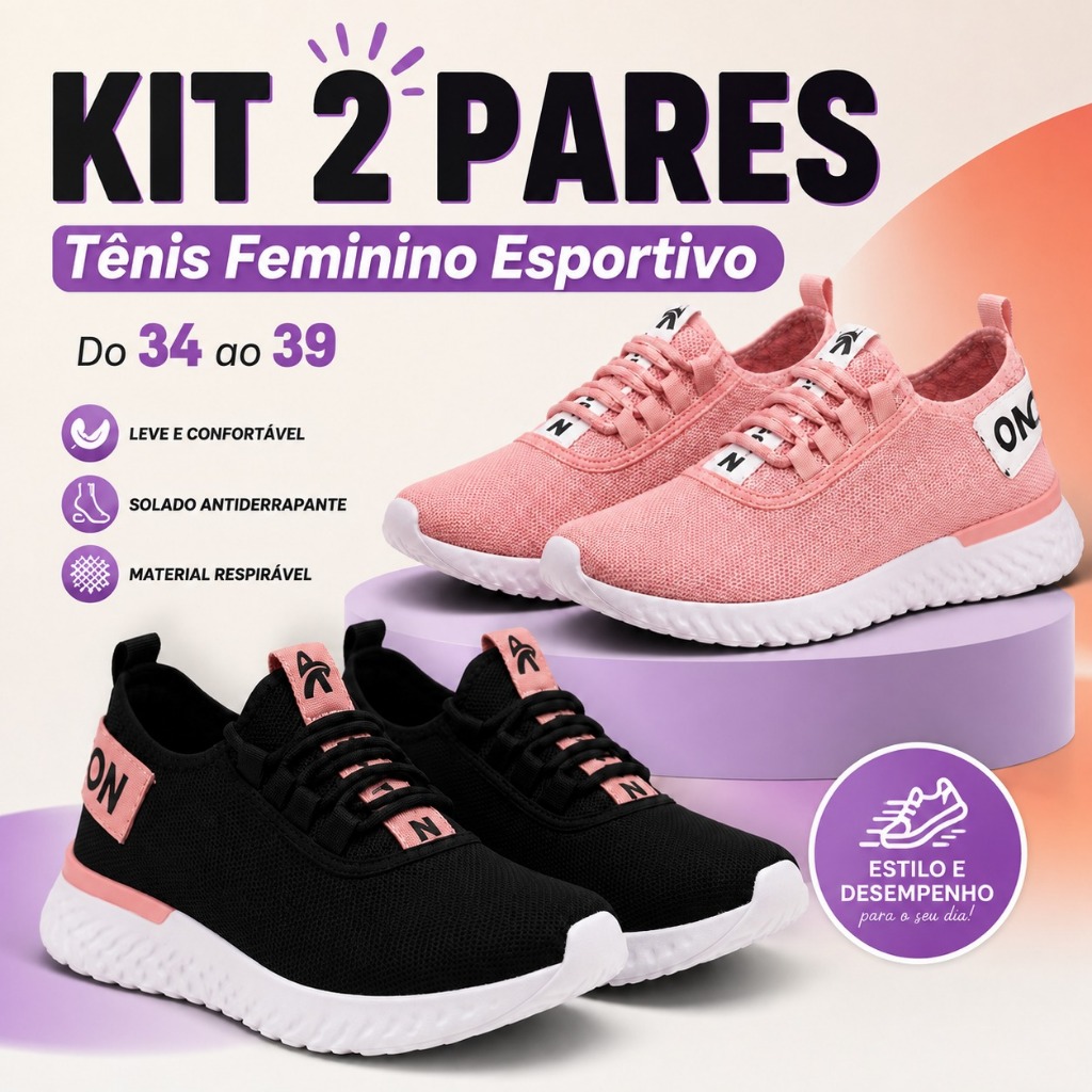 Kit 2 Tênis Feminino Academia Caminhada Corrida Dia a Dia Leve Macio Fitness Do 34 ao 39 Promoção