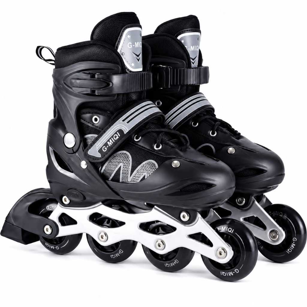 Patins In-line Roller Preto/Cinza 4 Rodas Regulável +LED NUMA RODINHA