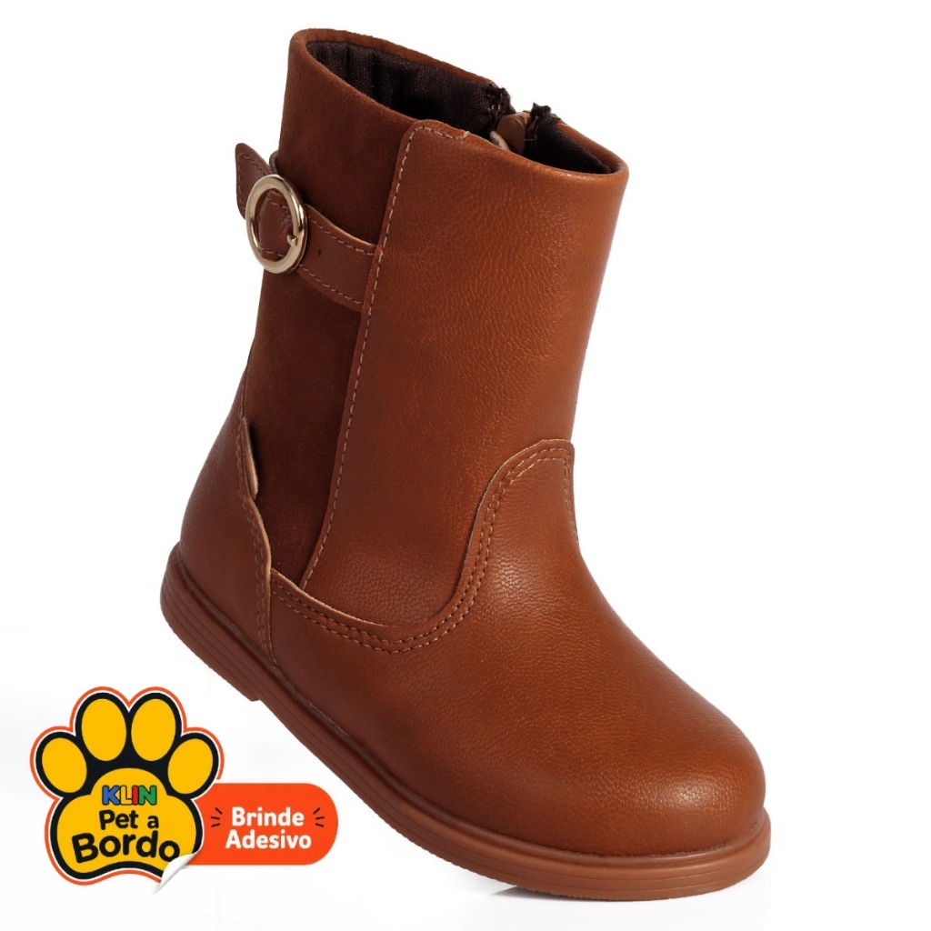 Bota Infantil Menina Klin Miss Cano Médio Anatômica Confortável Original Caramelo