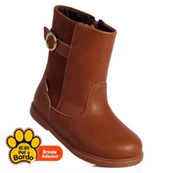 Bota Infantil Menina Klin Miss Cano Médio Anatômica Confortável Original Caramelo