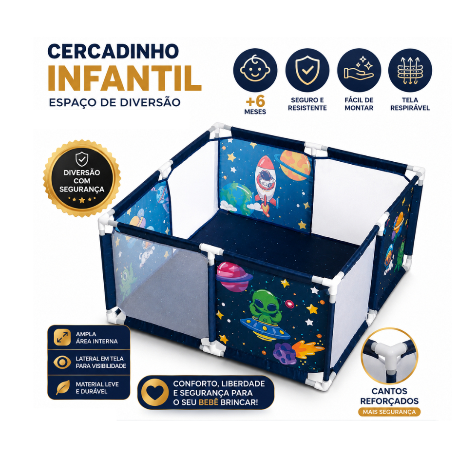 Cercadinho Quadrado Infantil Portátil Playpen Chiqueirinho para Bebê  Space Azul