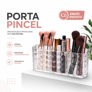 Porta Pincel 3 Divisorias Diamante Organizador De Mesa Acrílico Maquiagem Batom Banheiro …