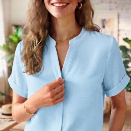Blusa Feminina Social Elegante Manga Curta Moda verão Trabalho Casual 160gr