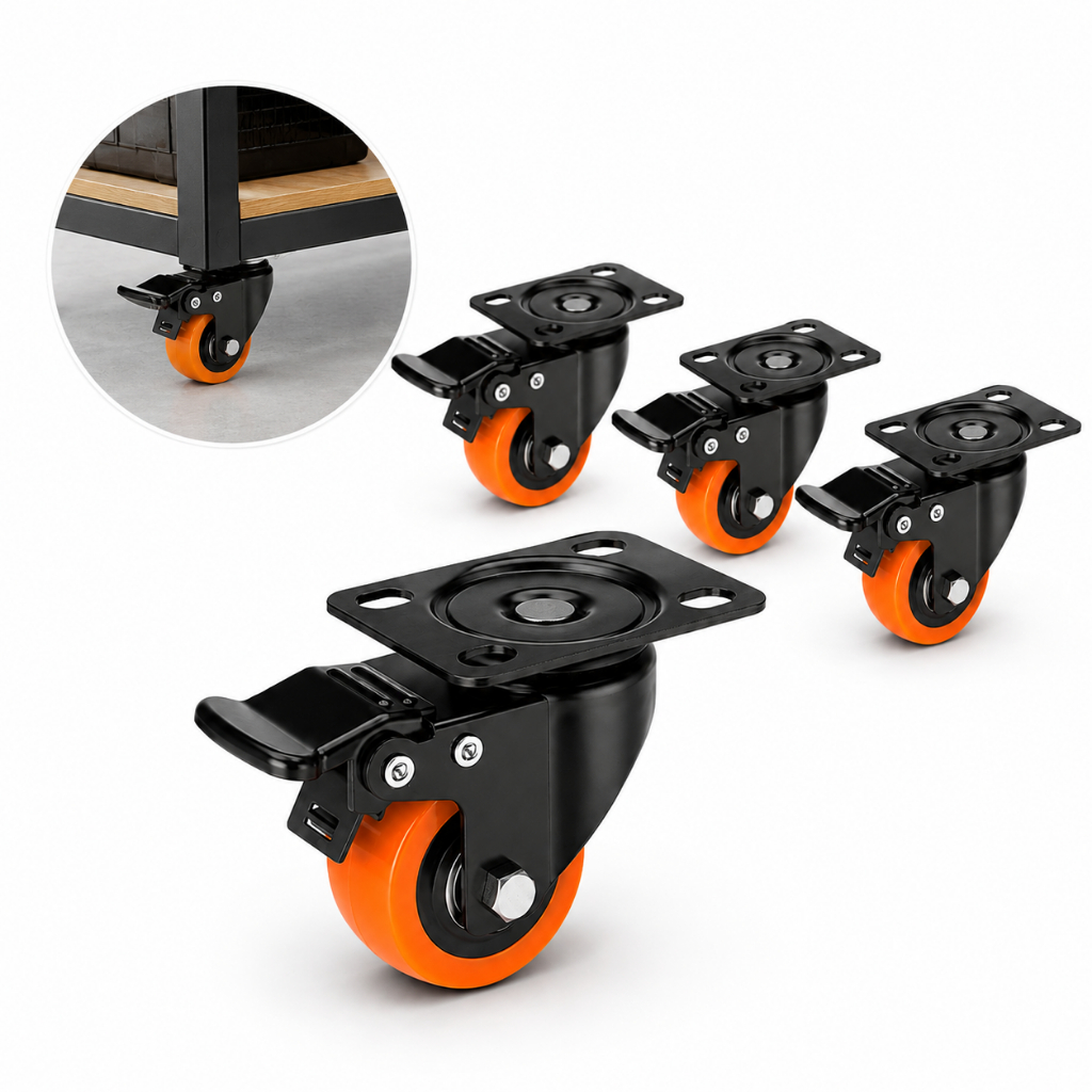 Kit 4 Rodinhas Rodizio 2 Polegadas 50mm Anti-risco Giratórias Com Freio e Trava Roda 360° Reforçada