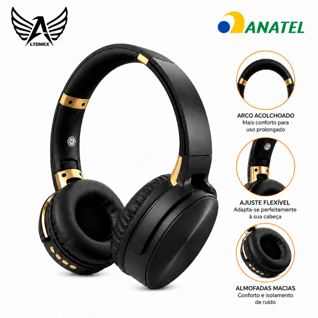 Headset Bluetooth com Microfone Sem Fio Compatível Android iOS Notebook