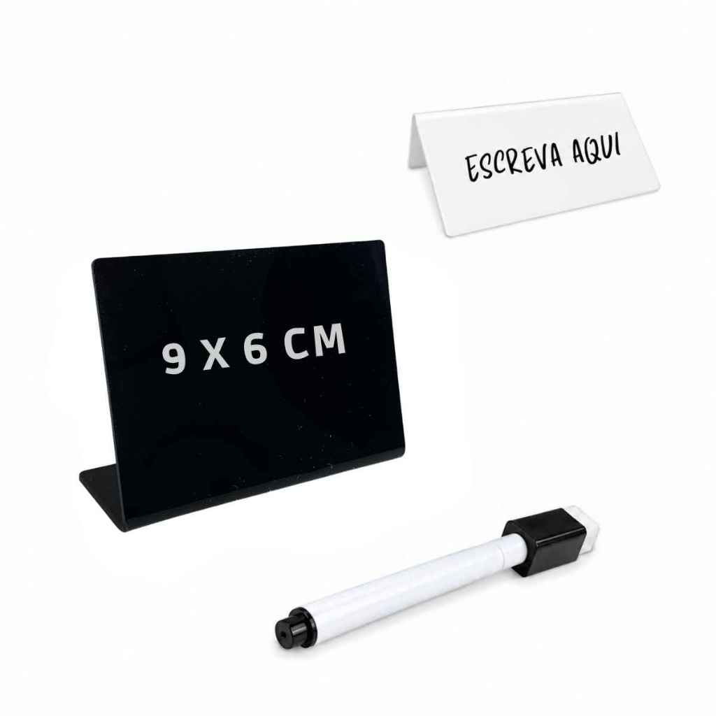 Kit Displays L 9x6 Acrílico Mini Lousa Buffet Porta Preço