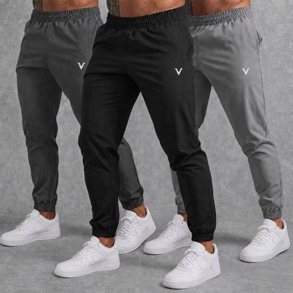 Kit 3 Calças Jogger Masculina Tactel Plus Size P ao G4 Punho Elástico Bolsos Academia Treino Esportiva Leve Casual