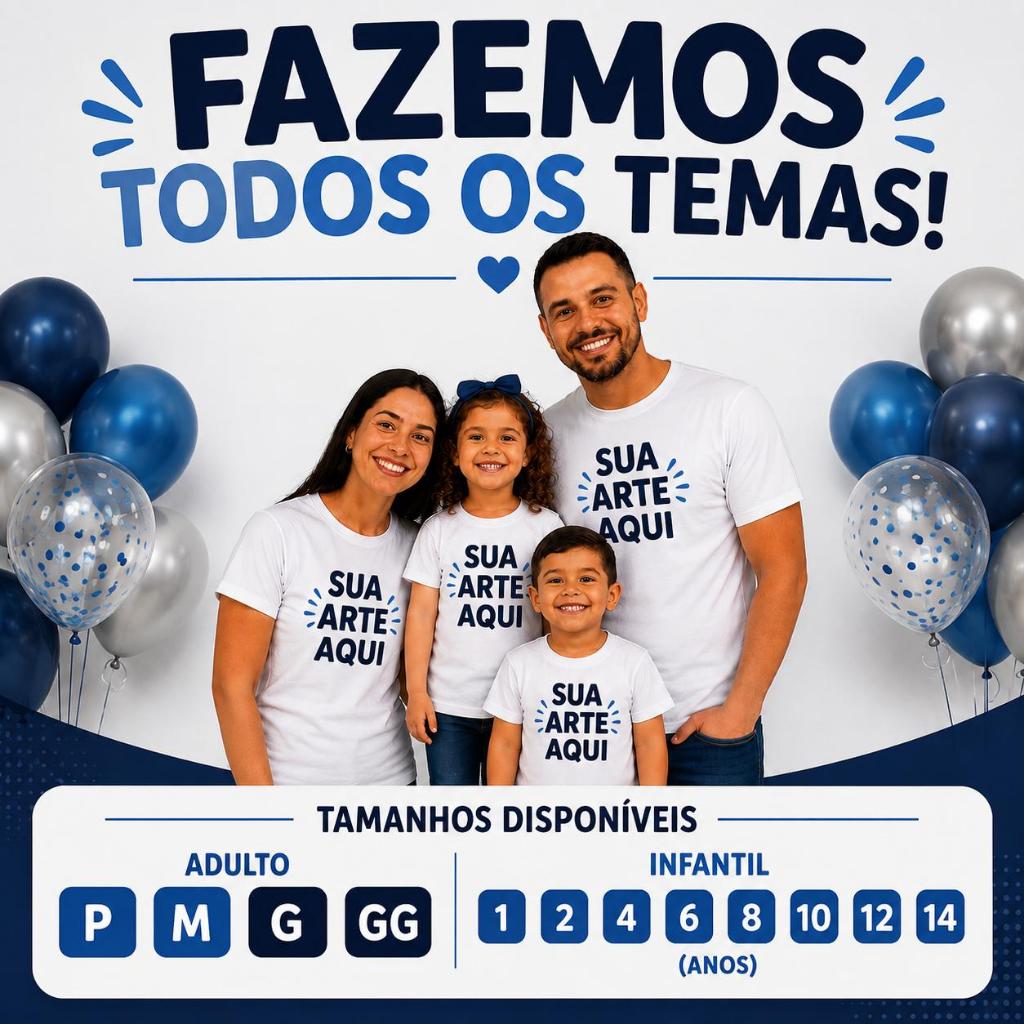 KIT 3 Camisetas personalizadas com a estampa da sua preferência - Com foto, frase, logo ou tema para aniversário