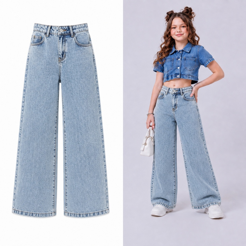 Calça Jeans Wide Leg Feminina Cintura Alta Sem Lycra Stillge
