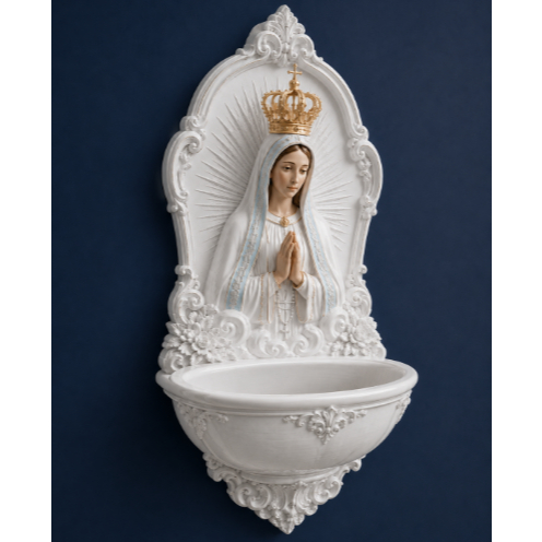 Nossa Senhora De Fatima Pia Água Benta Parede Decoracao Religiosa Porta Terco Altar 25cm Colorida