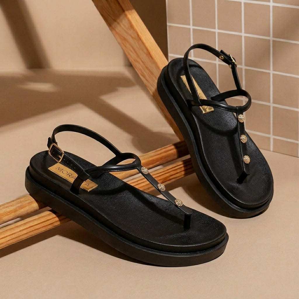 Papete Feminina Plataforma Strass Fivela Ajustável Sola Alta Confortável Macia Delicada Moderna