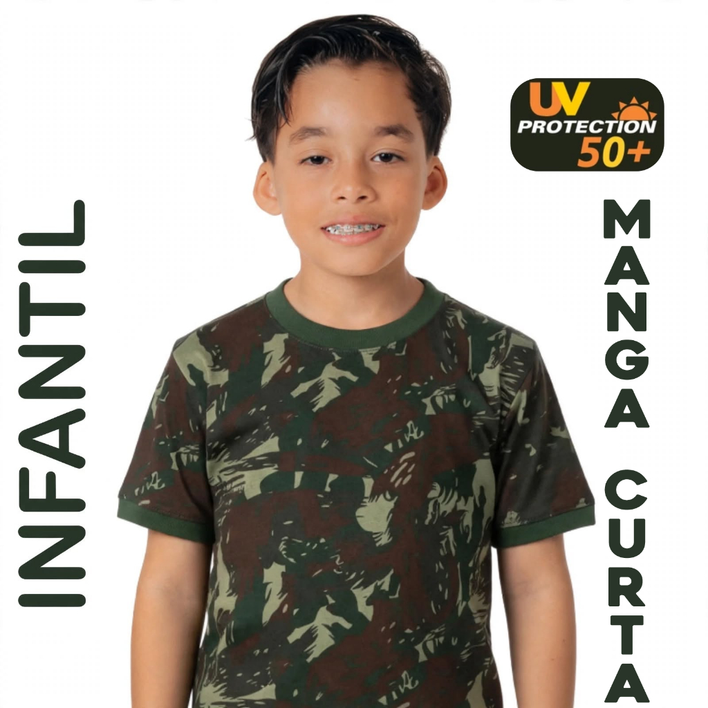 Camiseta Infantil Camuflada – Malha PV Premium, Toque Macio