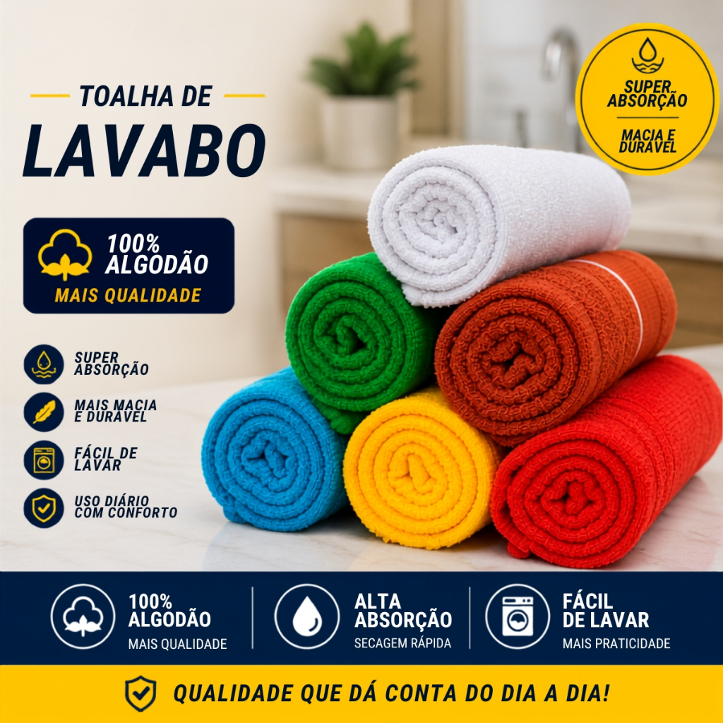 Kit Toalha Lavabo Bordar 100% 41x25cm Algodão Macia Absorvente