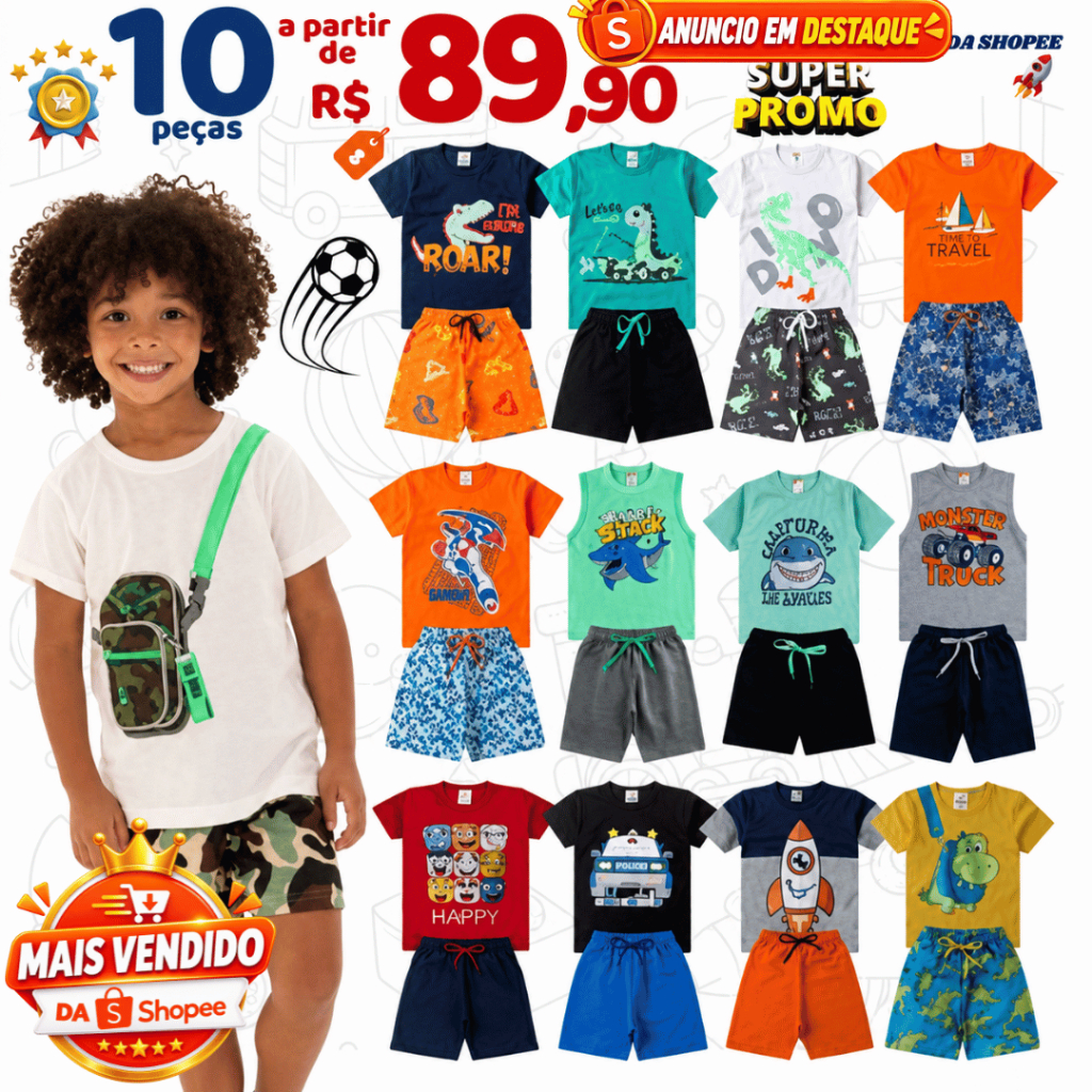 Kit até 10 peças Conjunto Infantil Menino Blogueiro Bebê Verão Criança Masculino  6/4/10 peça
