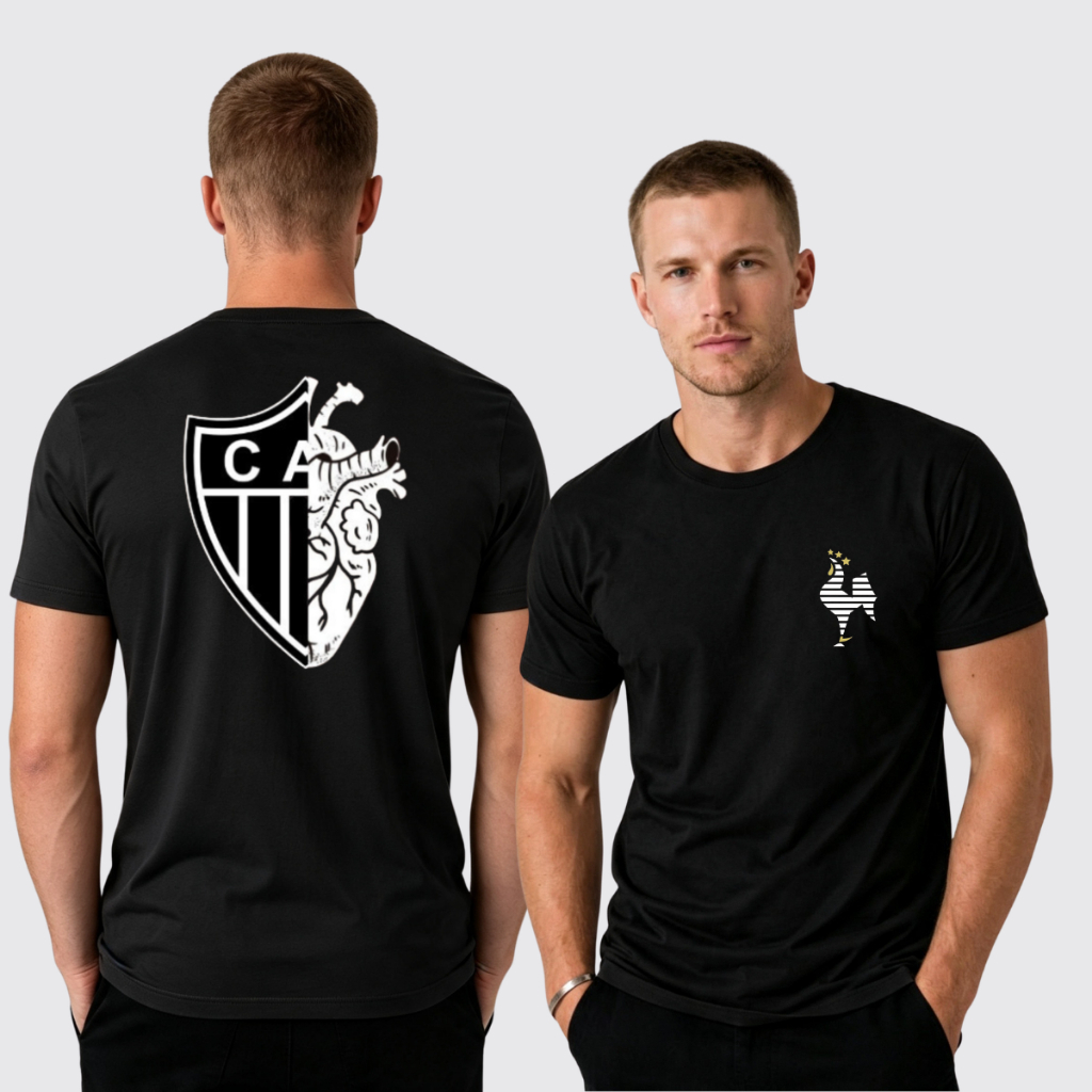 Camiseta Times Blusa Masculina 100% Algodão Preta Coração Escudo Futebol Camiseta time