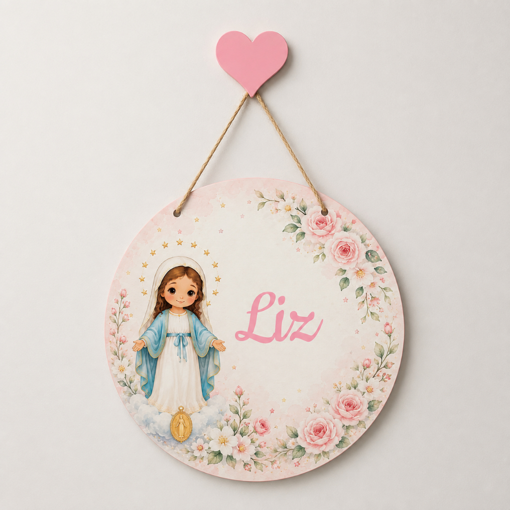 Porta Maternidade Religioso Santo Anjo Nossa Senhora Menina Nome Personalizado Decoração Infantil