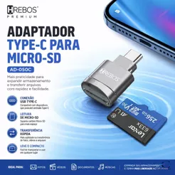 Adaptador Type-C para Micro SD Hrebos AD-050C Leitor Cartão Memória OTG Alta Velocidade